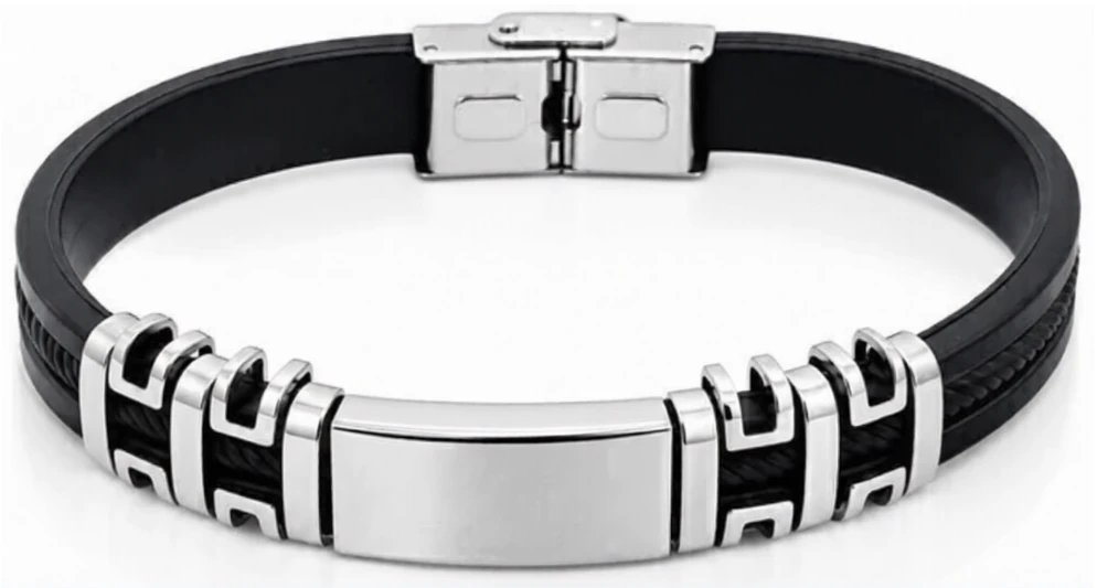 Pulsera de caucho con acero quirurgico 21cm